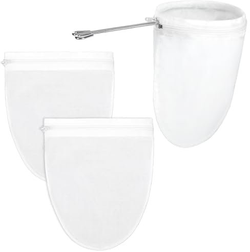 2 Pack Ultra Fine Mesh Cheese Cloths Strainer Bag, Reusable Food Grade Juice Strainer with 1 Frame Handle Nylon Yogurt Strainer with Zipper for Nut Milk Coffee Butter Juices and Cheese (Small Size)