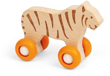 Bigjigs Toys Jungle Animal on Wheels (Tiger) Mini Wooden Push Along Animals