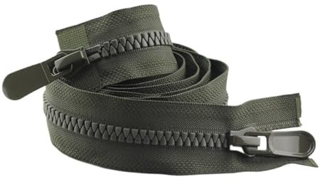 FOVAOK 2 cerniere lampo in resina multicolore, 8#, 120 cm, per cucito, doppi cursori, cerniera con estremità aperta, per giacche, cappotti, accessori per cucito, abbigliamento (verde)