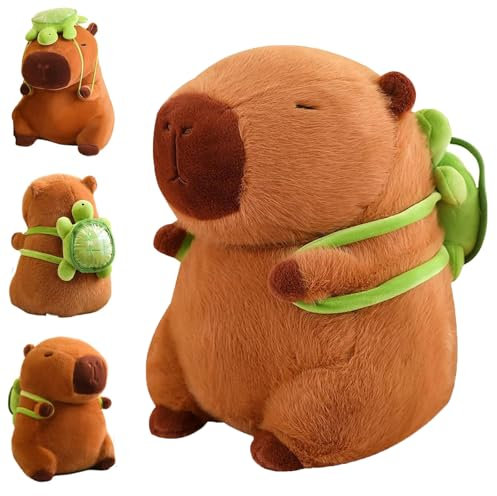 MisFun Capybara Plüschtier, 23cm Capybara Kuscheltier mit Schildkrötenrucksack, Capybaras Plushie Puppen, Capybaraes Plush Toy, Capybaras Plushie, Geschenk für Kinder Freund Geburtstag, Weihnachten