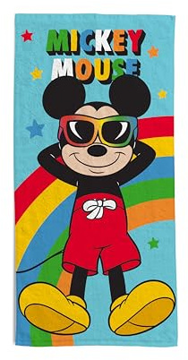 hermet, Disney Mickey Mouse Strandtuch, 70 x 140 cm, Badetuch für Strand oder Pool, 100% weiche Baumwolle, praktisch und leicht