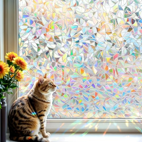 DARUITE Pellicola per Vetri Finestre 30x100cm, Pellicola Privacy Finestre con Effetto Arcobaleno 3D, Autoadesiva e con Protezione UV, Perfetta per uffici e soggiorni