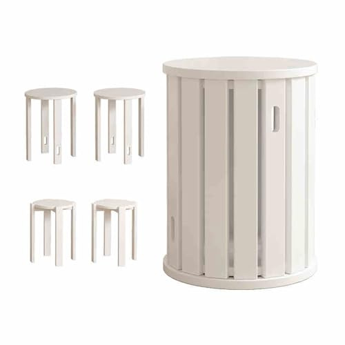 Juego de 4 taburetes apilables, mesas auxiliares redondas multifuncionales, mesas auxiliares versátiles y mesitas de noche, para cocina, dormitorio, sala de estar, espacios pequeños