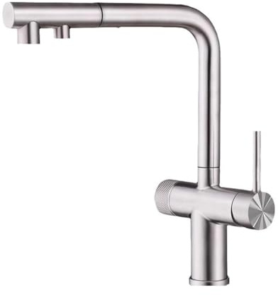 Rubinetti da Cucina a 3 Vie con doccetta Estraibile, Miscelatore per lavello da Cucina in Acciaio Inox Spazzolato, Doppia Maniglia a 3 Vie