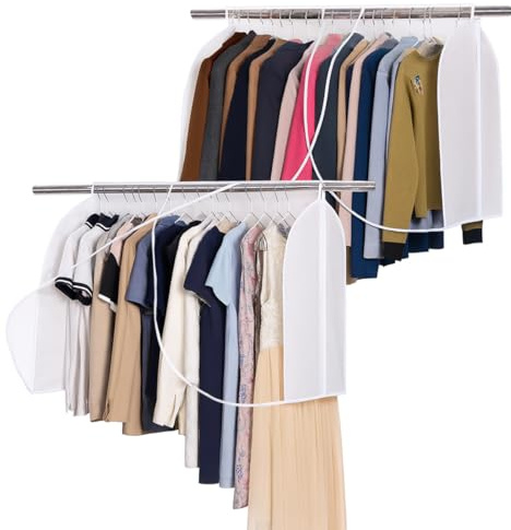 MISSLO Kleiderständer Abdeckung mit Transparenter Staubschutz, Extra Große Kleiderschutzhülle mit Schulterabdeckung Hängende Kleidersäcke für Schrank, Kleider, Anzüge, Mäntel,Hemden, 2 Stück, Weiß