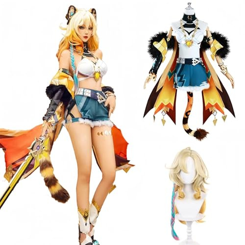 CR ROLECOS Genshin Impact Cosplay Genshin Xilonen Costume Jeu Cosplay Costumes pour femme avec perruque XL