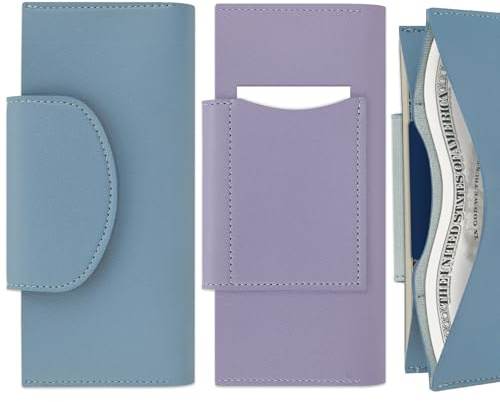 Realand Geldumschläge mit 2 Fächern, Geldorganizer und Kreditkartenhalter, PU-Leder, für Damen und Herren, Geldschein, Rechnung, 2 Stück, Blau und Violett, 7.1 x 3.5 x 0.5 inches, Minimalistisch