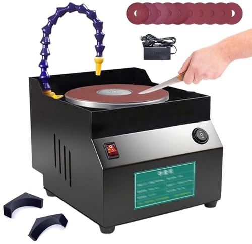 Affilacoltelli elettrico raffreddato ad acqua, levigatrice da banco a umido e a secco con 7 velocità regolabili, smerigliatrice a disco con 10 fogli di carta vetrata, avantin e indietro