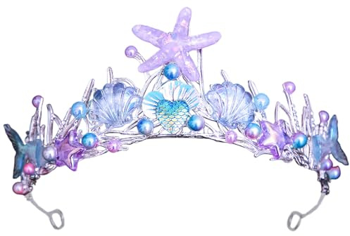 Meerjungfrauenkrone für Mädchen, Kristall-Tiara, Krone, Meerjungfrauen-Accessoires für Damen, Halloween, Ozean-Stil, Kostüm, Stern, Haar-Accessoires für Damen, Mädchen, Meerjungfrauen-Schmuck für