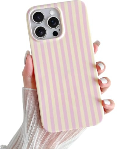 SmoBea for iPhone 16 Pro Max Case Cute Striped Phone Case Soft TPU Slim Shockproof Phone Cover for Women Girls Beautiful and Stylish, Pink and Yellow