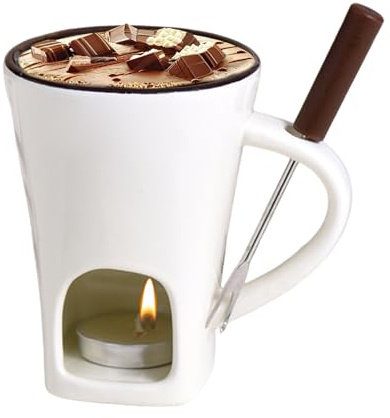 Ofcwoa Schokoladen Fondue Becher Set | Keramik Fondue Becher Mit Gabel Und Kerze - Schokoladenfondue Tassen Als Schmelztopf | Für Party Dessert Zuhause Familienfeier Feierlichkeit Spaß