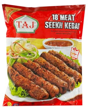 Taj 18's Meat Seekh Kebab 630g Frozen Halal Ready to Cook Authentic Indian and Pakistani Appetizers Pack of 1