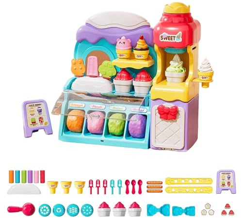 43PCS DIY Ice Cream Play Dough Set, Creative Play Dough Kit for Kids, Color Dough Set, Ice Cream Playset for Toddlers, Ice Cream Noodle Maker Arts Crafts Food Toy Gift for Girl & Boy