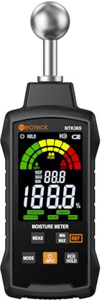 Neoteck Misuratore Umidità Legno Senza Ago – Scanner per Calcestruzzo, Intonaco, Legno, Muratura, Profondità di Analisi 5-40mm, 5 Modalità, Display LCD 3 Colori, per Ristrutturazione Casa e Cantiere