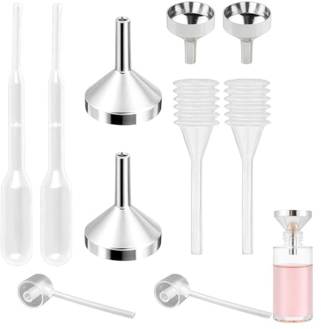 10 PCS Mini Funnel Set for Small Bottles, Metal Aluminium Small Funnel with Plastic Droppers and Dispenser, Funnel Kit for Essential Oil, Perfume, Liquids, Powder, Cosmetics and Crafts