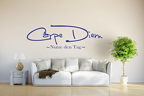 INDIGOS UG - Wandtattoo Wohnzimmer - Wandaufkleber Carpe Diem - blau - 80x25 cm - Aufkleber Kinderzimmer Schlafzimmer Küche Badezimmer Büro Dekoration