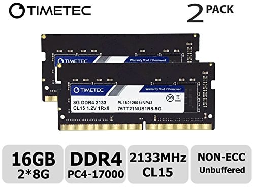 Timetec 16GB Kit (2x8GB) DDR4 2133MHz PC4-17000 Non-ECC Unbuffered 1.2V CL15 1Rx8 Single Rank 260 Pin SODIMM Laptop Notebook PC Computer Memory RAM Module Upgrade (16GB Kit(2x8GB))