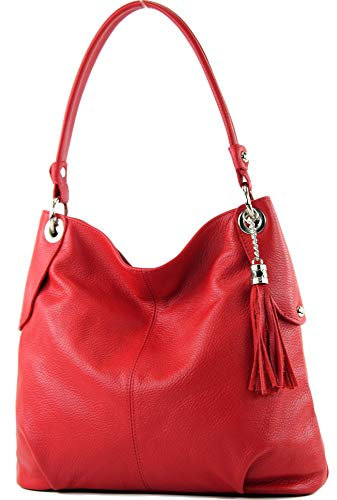 modamoda de T185 Damen Leder Schultertasche Handtasche handmade in Italy, Farbe:Signalrot