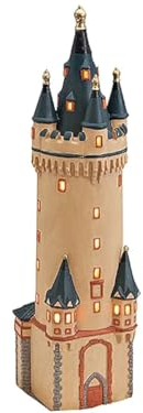 Eschenheimer Turm in Frankfurt aus Porzellan – Windlicht Lichthaus Miniatur-Modell B10 x H33 x T9 cm -detailgetreues Dekohaus Weihnachtsdorf Miniaturwelt Winterdeko Sammlerobjekt Weihnachtsdekoration