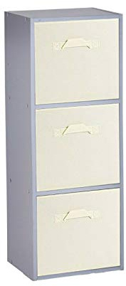 URBNLIVING Wooden Bookcase Grey 3 Tier + 3 Cream Drawer