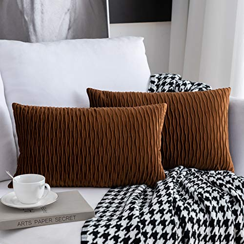 Sunia Kissenbezüge 30x50 cm Set mit 2 Samt Moderne Kissenbezüge dekorativen quadratischen rechteckigen Kissenbezüge für Couch Bett Sofa Stuhl Schlafzimmer Wohnzimmer, Kaffee