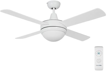 UNIVERSALBLUE Ventilador de Techo Blanco Silencioso con Luz | Ventilador Aspas Reversibles Blanco Madera | Motor Eficiente | Mando a Distancia Control Remoto | Temporizador | Diámetro 106 cm