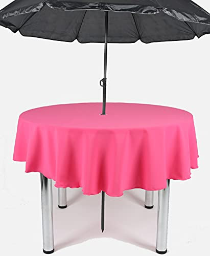 Garden Outdoor Patio Polyester Tablecloth with Hole for umbrella/Parasol (Hot Pink, 58 Diameter (147cm))