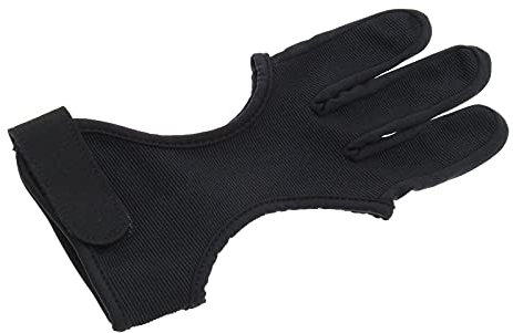 S/M Bogenschießen Handschuh 3 Finger Schießen Jagd Lederhandschuhe Verstellbarer Rutschfester Schwarz