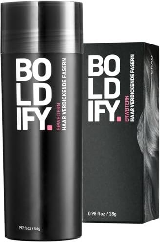 BOLDIFY Streuhaar für Dünner Werdendes Haar (Grau), Unsichtbar, Natürlich, Große Flasche, 56g, Kaschiert Haarausfall in 15 Sek, Haarverdichtung, Haarpuder für Feines Haar, Frauen/Männer