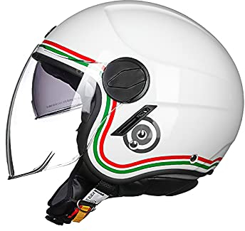 LIONCIANO Casque De Moto, ECE 22.06 Certifié Casque Semi-Ouvert Casque Jet Casque Moto Et Scooter Femme Adulte Anti Scratch Visiere(Blanche Italie, L=59-60cm)