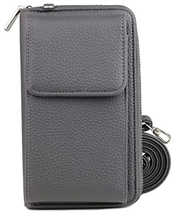 irisaa Kleine Handy Umhängetasche, Geldbörse Damen Brieftasche RFID Schutz Crossbody Handytasche Reisepass mit Kartenfächern und Verstellbarem Schultergurt, Damen Tasche:Grau