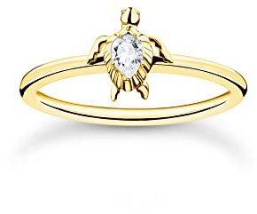 THOMAS SABO Damen Ring Schildkröte Gold 925 Sterlingsilber, 750 Gelbgold Vergoldung TR2401-414-14