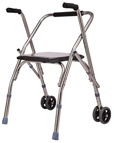 Walker, Höhenverstellbarer Rollator Walker Edelstahlrahmen mit Sitz und Rädern 4 Beinen Gehstock und Transportstuhl Little Surprise