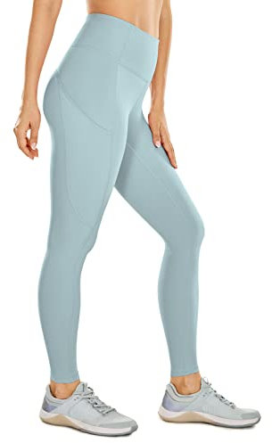 CRZ YOGA Damen Naked Feeling Sport Leggings mit Taschen High Waist Sporthose Gym Blickdicht Yogahose - 64cm Hellgraublau 38