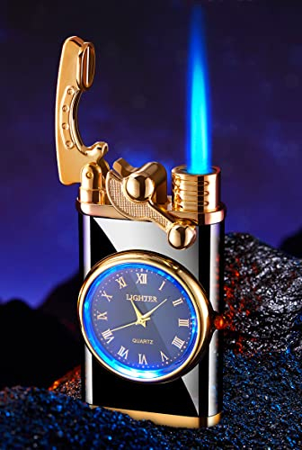 Luxus Feuerzeug aus Metall. Mit Uhr. Nachbüllbar/Refill (Schwarz Ice)