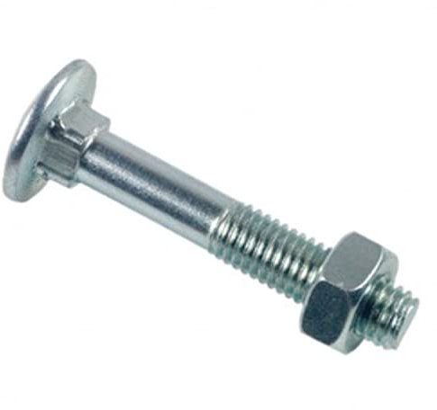 LENNIE, Boulon poêlier tête ronde large, Ø8x80, Boulons poêlier tête ronde large,en acier zingué blanc, Empreinte fendue en croix, avec écrou hexagonal, Livré avec écrou, Boite de 100