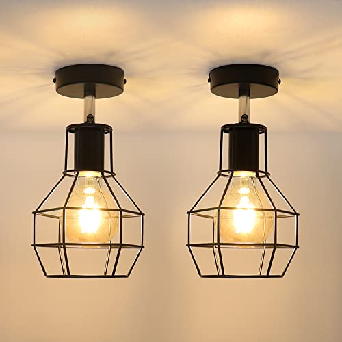 Glitzerlife Deckenlampe 2ER Vintage Deckenleuchte Flur: E27 Schwarz Flurlampe Retro Metall Treppenhauslampe Klein Industrial Verstellbar Spot für Gang Schlafzimmer Treppenhaus Küche Wohnzimmer