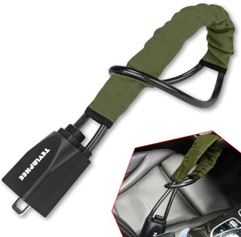 Tevlaphee Steering Wheel Lock, Steering Lock, Car Steering Wheel Locks, Steering Wheel to Seat Belt Lock, High Visibility Car Lock Anti-Theft Device, Heavy Duty, Universal Fit, 3Keys (Green)