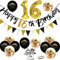Yunchu Online Luftballon 16. Geburtstag Dekoration Junge Mädchen Schwarz Gold Party Deko Tortendeko Geburtstag Banner Wimpelkette 16 Geburtstag Junge Deko Geschenk 16 jahre Geburtstag Deko Ballon