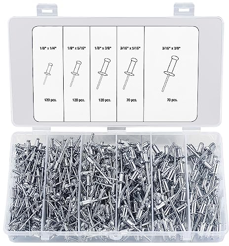 Juego de remaches ciegos de aluminio, paquete de 500 remaches Alu/Acero, surtido de 5 tamaños de remaches Pop, remaches de cabeza plana para metal, madera y plástico, 3,2 mm y 4,8 mm