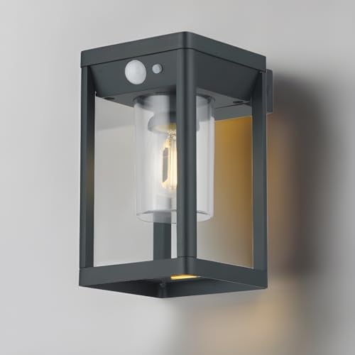 CGC Lighting Outdoor Outside Wall Light Lantern Motion Sensor Anthracite Grey Solar Power