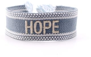 Wambere Bracelet Réglable Tissé Avec Lettres Brodées - 2 cm de Large - Bohème d'Amitié en Tissu - Bleu A