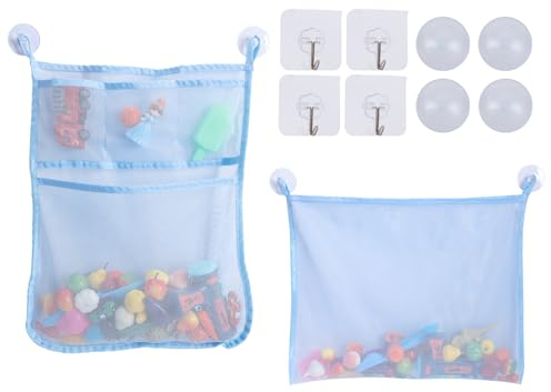 2Pcs Mesh Bath Toy Organizer Bags with Suckers & Hooks, Bathtub Toy Holder, Bath Toy Storage Net Bags for Toddlers & Kids Bathroom Storage