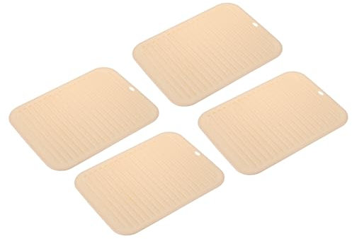 sourcing map 4 salvamanteles cuadrados de silicona para ollas y sartenes calientes, almohadillas antideslizantes resistentes al calor para encimeras de mesa de cocina, platos calientes, color beige