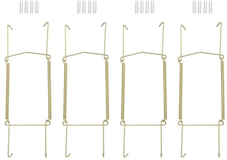 QUARKZMAN 4pcs Plaque Cintre, 10 pouce U Type Zinc Plaqué Invisible Mur Plaque Cintres pour Décoratif Assiettes, Or