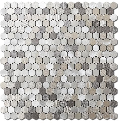 VAOVI Small 3D Stone Effect Hexagon Self Adhesive Wall Tiles,Bathroom Tile Stickers Waterproof Stick on Mosaic Tiles Kitchen Splashback Matte Peel & Stick Backsplash (Gray Mix,5pcs)
