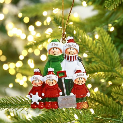 lorajewel Personalisierte Weihnachtsschmuck Anhänger mit 2/3/4/5/6/7/8 Familiennamen Weihnachtsbaum Deko Weihnachtsbaum Hängende Ornamente 2024 2025 Kunstharz Weihnachtsanhänger (B, 5 Name)
