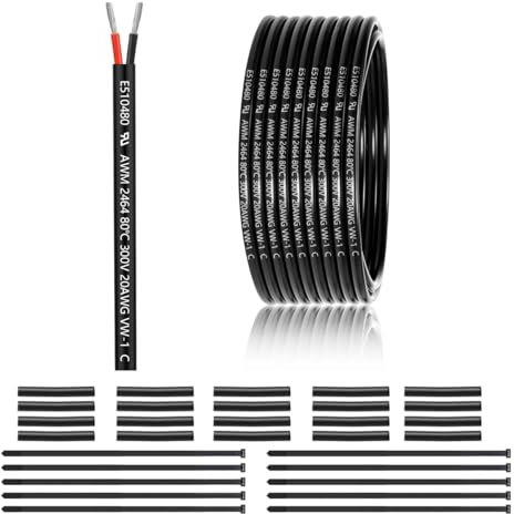 20 AWG 2×0.5mm² 2 Core 12V 24V Electrical Wire 50FT/15M, 20 Gauge 2 Conductor Wire Cable Stranded Tinned Copper PVC Twin Wires for LED Strips Lighting, Outdoor Cable, Automotive, CE Listed