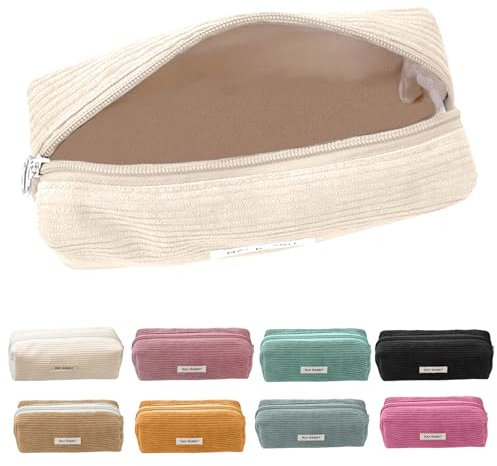 Electri-HQ Pencil Case,8 Farben zur Wahl,Mäppchen Cord-Stoff,Federmäppchen Milchig Grau für Mädchen Teenager, Federtasche Stiftetasche Stiftemappe Pencil Case Schulmäppchen für Schule, Büro (Creme)