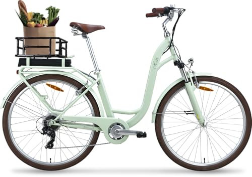 VecoCraft E-Bike City Elektrofahrrad für Herren und Damen 28 Zoll 7-Gang-Modus 3 Fahrmodi mit 10 Ah Akku 36V 250W Heckmotor RH 46 cm (Olivgrün)